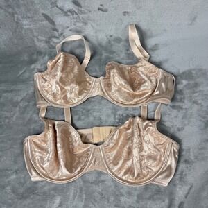 Lot of 2 Vanity Fair Bra Size 38C Beige Underwire Adjustable Soft Cup Printed